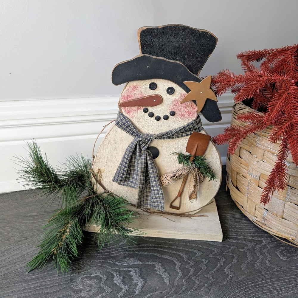 Festive Snowman Holiday Decor with Black Hat and Scarf